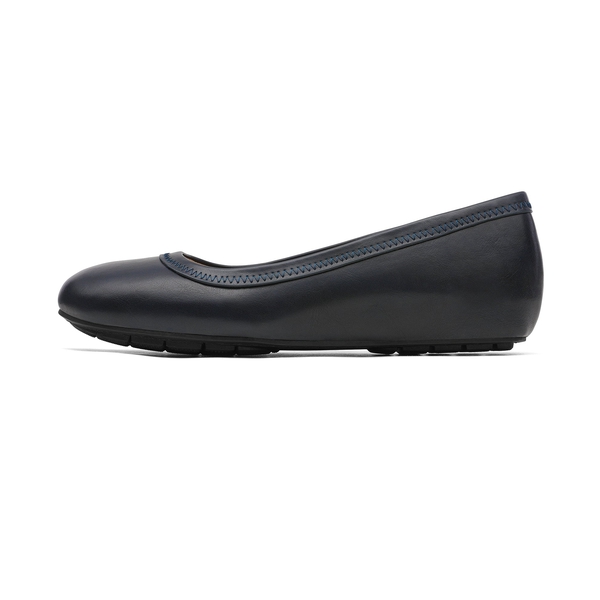 Low Wedge Round Toe Flat Shoes - NAVY PU - 1